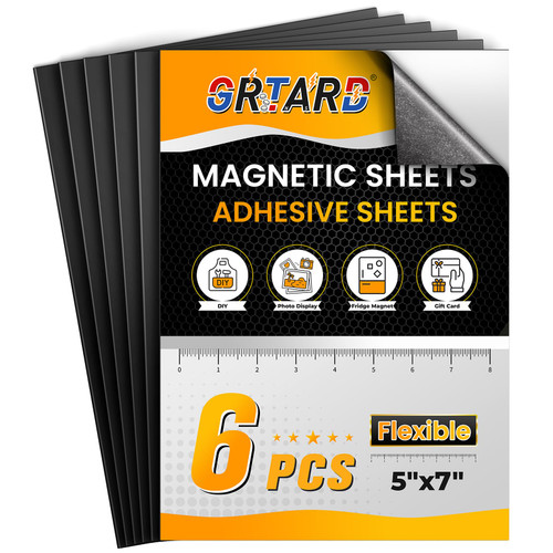 6Pack Magnetic Sheets with Adhesive Backing 5" x 7", Adhesive Magnetic Sheets Magnetic Paper, Magnet Sheets for Stickers, Peel and Stick Magnetic Sheet, Flexible Magnetic Sheets for Photos, DIY