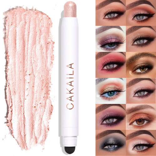 Cream Eye-Shadow Stick, Waterproof Cream Eyeshadow Pen Rotatable Creamy Eye Shadow Pencil Crayon, Matte and Shimmer Eyeshadow Makeup Stick with Sponge Smudger (08# Rose Gold Shimmer)
