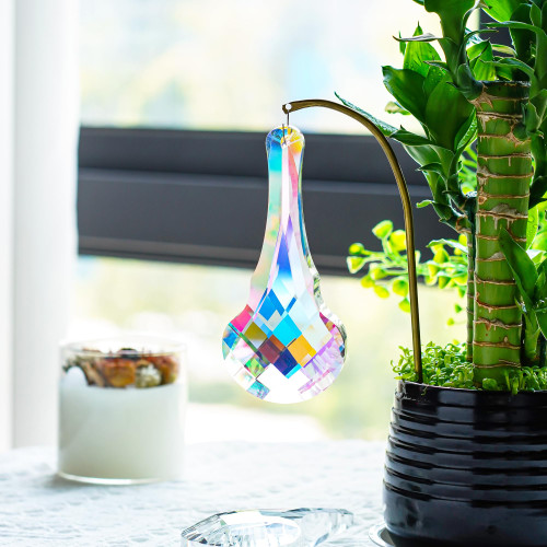 AB Coating Hanging Crystal Prism Sun Catcher 120mm Glass Rainbow Prism Ornament Faceted Window Prism Rainbow Maker Pendant