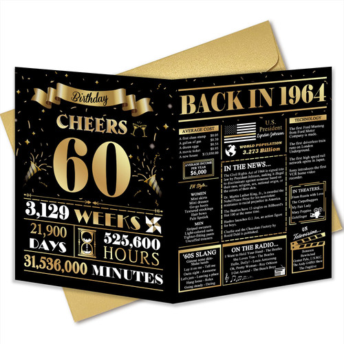 Jumbo 60th Birthday Card for Men Women, Funny 60 Years Old Birthday Card for Him Her, 60th Birthday Gift for Husband Wife, 60th Bday Card for Mom Dad, Classic Back in 1964 Card Jumbo 60th Birthday Card for Men Women, Funny 60 Years Old Birthday Card for Him Her, 60th Birthday Gift for Husband Wife, 60th Bday Card for Mom Dad, Classic Back in 1964 Card