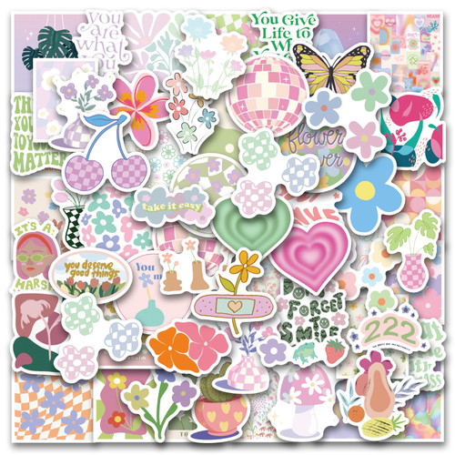 Danish Pastel Stickers 60Pcs, Pastel Inspirational Stickers, Vinyl Waterproof Aesthetic Motivational Stickers for Water Bottles Laptop Phone Computer Guitar,Scrapbook,Skateboard