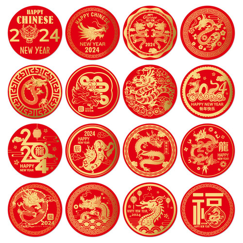 112pcs Happy Chinese New Year Stickers 2024 Year of The Dragon Candy Stickers Lunar New Year Candy Chocolate Stickers Labels for Chinese New Year Decoration Spring Festival Party Supplies