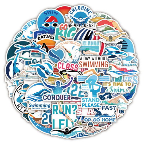 52 PCS Swimming Stickers - Waterproof Vinyl Swimmer Sticker Decal for Water Bottle, Laptop, Scrapbooking, Skateboard, Car, Luggage, Helmet (Swimming)