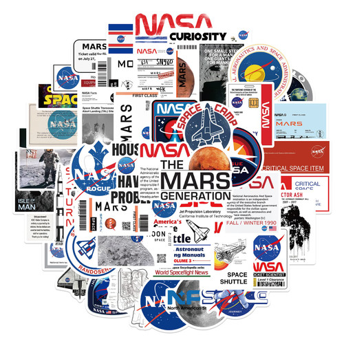 50Pcs NASA Space Sticker, Cool Astronaut Waterproof Vinyl Sticker for Teen Kids Girl Water Bottle Laptop Phone Skateboard Guitar Notebook Computer Luggage