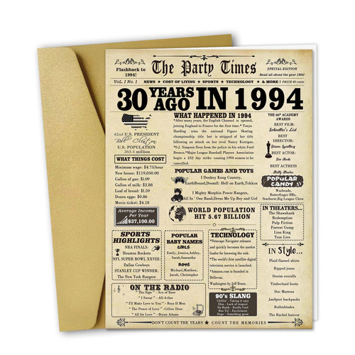 Vintage 30th Birthday Card Gifts for Women Men,Happy 30 Year Old Birthday Party Decorations for Husband Wife,Jumbo 30th Anniversary Wedding Gifts Card for Him Her,Back in 1994 Vintage 30th Birthday Card Gifts for Women Men,Happy 30 Year Old Birthday Party Decorations for Husband Wife,Jumbo 30th Anniversary Wedding Gifts Card for Him Her,Back in 1994