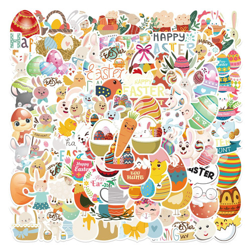 2024 Easter Stickers Pack, 100pcs Easter Eggs Bunny Rabbit Vinyl Waterproof Stickers for Kids Adults, Cute Vinyl Laptop Stickers for Skateboard, Water Bottles, Cars, Bumper, Scrapbook
