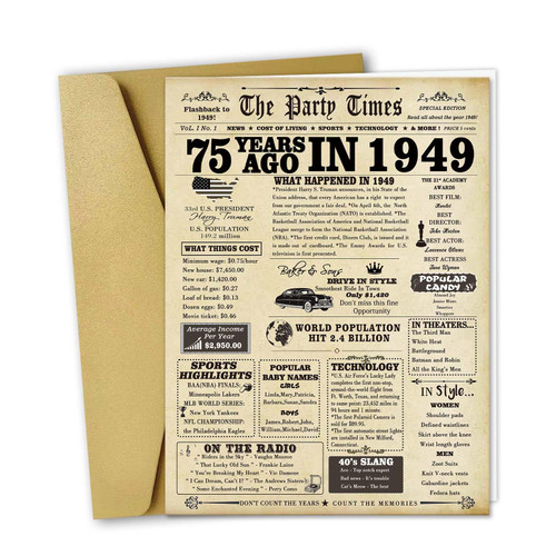 Jumbo 75th Birthday Card for Women Men,Vintage Birthday Decoration Gifts for 75 Years Old Mom Dad,Back in 1949 Birthday Gifts Card for Grandma Grandpa Jumbo 75th Birthday Card for Women Men,Vintage Birthday Decoration Gifts for 75 Years Old Mom Dad,Back in 1949 Birthday Gifts Card for Grandma Grandpa
