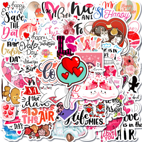 100Pcs Sweet Valentine's Day Sticker Romantic Love Sticker Vinyl Waterproof Sticker Suitable for Valentine's Day Parties, Gifts, Envelopes, Bedroom Valentine's Day Decorative Stickers