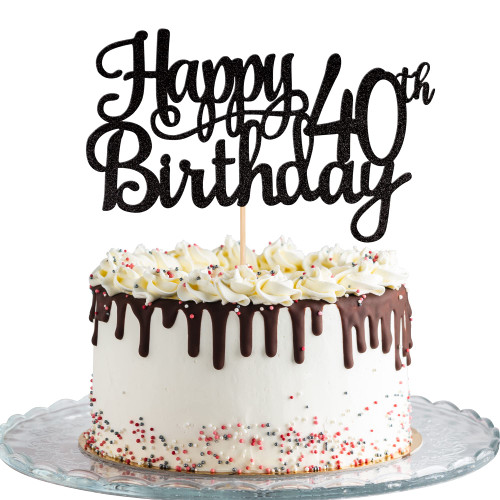 1 PCS Happy 40th Birthday Cake Topper Glitter Cheers to 40 Years Birthday Cake Pick 40 Fabulous Cake Decoration for Happy 40th Birthday Anniversary Party Decorations Supplies Black