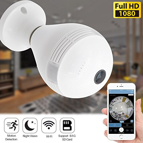 360 Panoramic Bulb Security Camera - Wireless IP Camera for Home Baby Pet Monitor Remote Viewing Camera Night Vision Motion Detection WiFi Cam