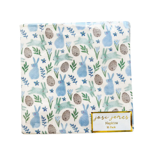 Easter Bunny Napkins, Large Set of 16, Cream Napkins with bunnies, Easter eggs, and spring florals.