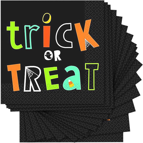 Trick or Treat Luncheon Paper Napkin - 6 1/2" x 6 1/2" | Multi-color | Pack of 16