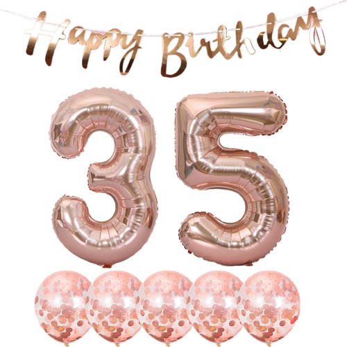 35th Birthday Decoration Happy Birthday Banner Balloons 35 Years Old Birthday Party Supplies Helium Balloons Number 35 Balloons Latex Balloon Foil Balloon, 35th Rose Gold Birthday Party Decoration