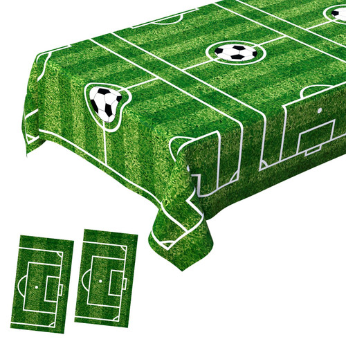 2 Pack Green Soccer Table Cloth Plastic Soccer Party Decorations Tablecloth Disposable Sports Theme Party Table Covers Soccer Theme Table Cloth for Birthday, Outdoor Picnic, Party Supplies 54 x 108 In