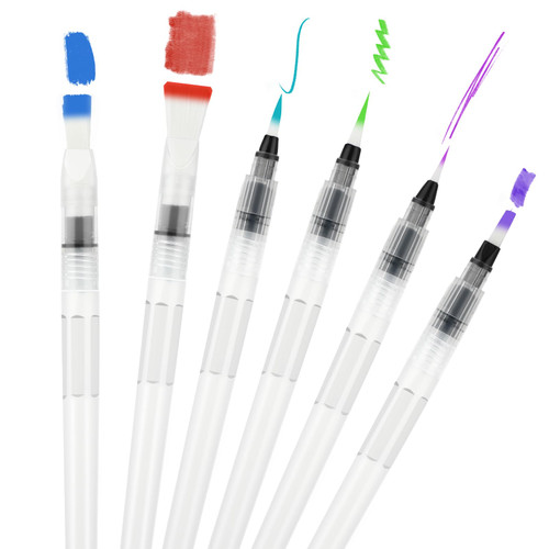 6PCS Watercolor Brush Pens, Water Brush Pens for Watercolor Watercolor Paint Pens Refillable Watercolor Pens Water Soluble Colored Pencil for All Water Soluble Pigment Beginner Painting Art Supplies