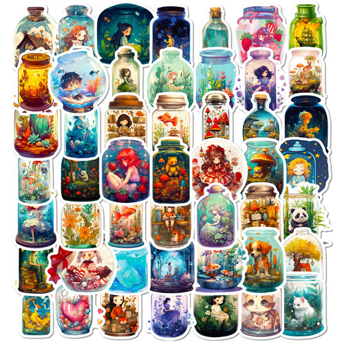 50Pcs Aesthetic Stickers for Water Bottle, Waterproof Kawaii Anime Stickers for Laptop, Hydroflasks, Skateboard, Suitcase, Bicycle, Notebooks, Scrapbooking Cute Stickers Pack for Teens and Adults