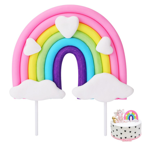 Rainbow Cake Topper,Personalized Rainbow Heart Cloud Cake Topper Soft Pottery Cake Cupcake Topper Colorful Birthday Cake Decorations Supplies