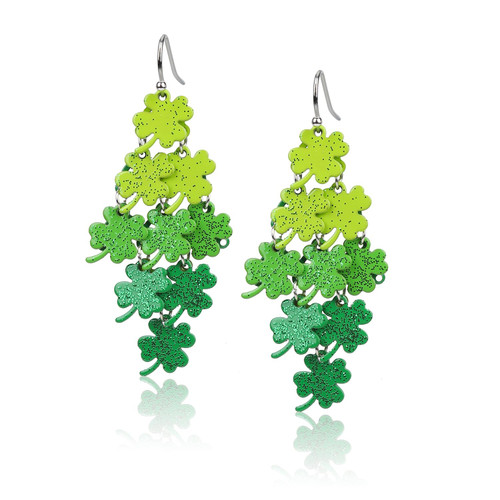 St Patrick's Day Earrings for Women, Gradient Green Four Leaf Clover Earrings Shamrock Dangle Earrings St Patricks Day Accessories Gift for Women Girls