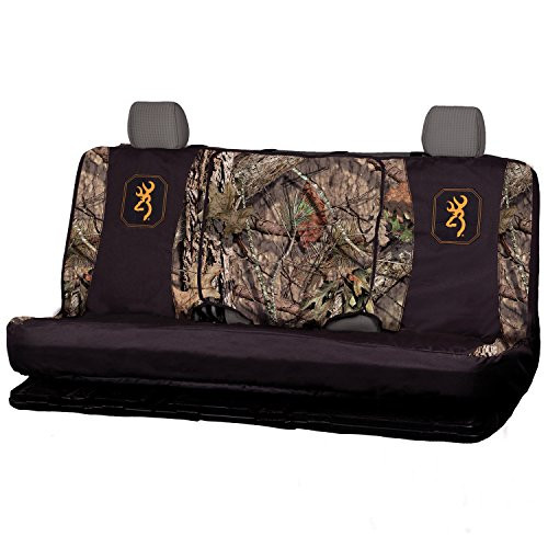 Browning Camo Bench Seat Cover, Mossy Oak Break-Up Country, Gold Buckmark, Mid Size, Bench-Seat Cover with Center Console Access, Water Resistant 600D Polyester