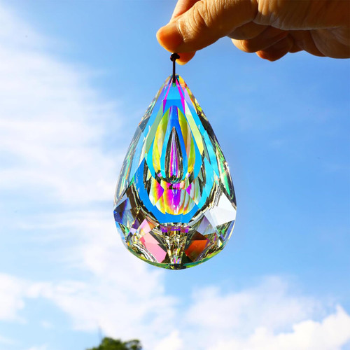 120mm AB-Color Hanging Crystals Prism Suncatcher,Large Crystal Suncatche Prism Suncatcher Rainbow Maker for Home Garden Decor Windows Hanging (A)