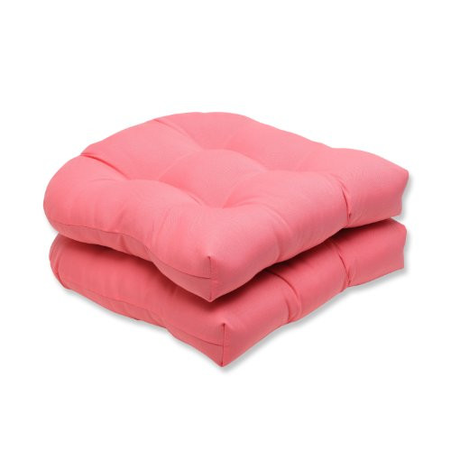 Pillow Perfect Outdoor Fresco Melon Wicker Seat Cushion, Set of 2