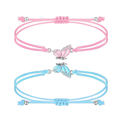 2PCS Friendship Bracelets,Best Friend Bracelet,Adjustable Butterfly BFF Bracelet Handmade Charm Gifts for Teen Girls Women Couples Birthday Festivals Gift
