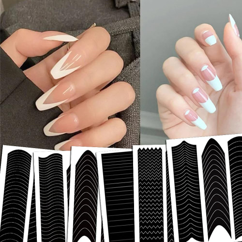 1185pcs French Tip Nail Guides Nail Stickers French Nail Tips Guides Self-Adhesive Moon V-Shaped French Manicure Strip for Edge Auxiliary Stickers DIY Stencil Tools 30 Sheets 1185pcs French Tip Nail Guides Nail Stickers French Nail Tips Guides Self-Adhesive Moon V-Shaped French Manicure Strip for Edge Auxiliary Stickers DIY Stencil Tools 30 Sheets