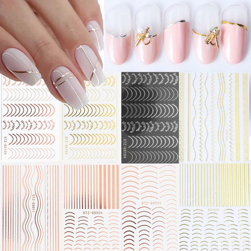 8 Sheets Gold Nail Art Stickers Metal Line Nail Decals Rose Gold Nail Art Supplies 3D Self-Adhesive Nail Art Stickers French Tips Acrylic Nail for Women Girls Manicure Accessories Decorations 8 Sheets Gold Nail Art Stickers Metal Line Nail Decals Rose Gold Nail Art Supplies 3D Self-Adhesive Nail Art Stickers French Tips Acrylic Nail for Women Girls Manicure Accessories Decorations