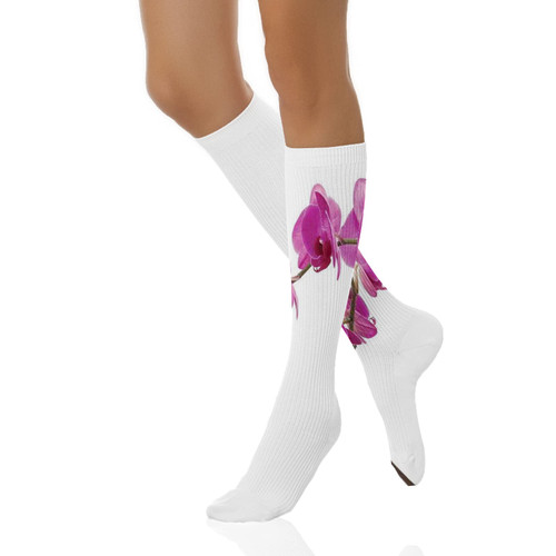Magenta Fashion Compression Socks Wild Orchids Petal Florets Performance Cushioned Athletic Crew Socks for Running,Athletic,Violet -20 inch