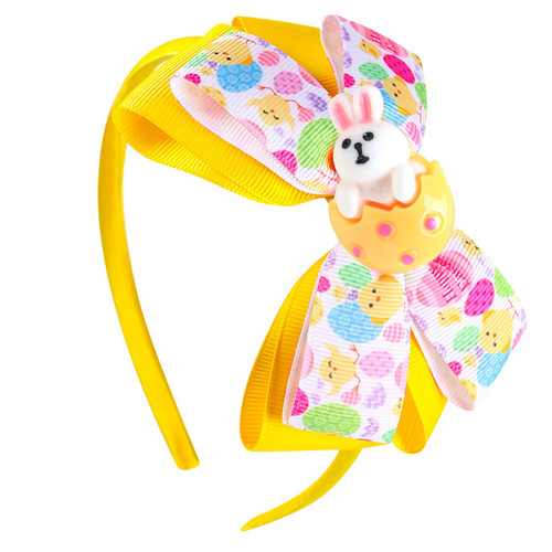 Easter Hair Bows Clips Headband for Baby Girls Easter Cute Chick Rabbit Egg Hair Bows Hairbands Hair Accessories for Toddlers Girls Kids Spring Easter Party (Yellow)