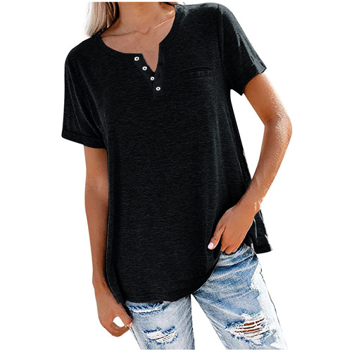 Plus Size Sexy Tops for Women Summer Tops Casual Dressy Button V Neck Short Sleeve Shirts Casual Loose Fit Pullover Fashion Blouse 2023 Summer Blouses for Women 2023