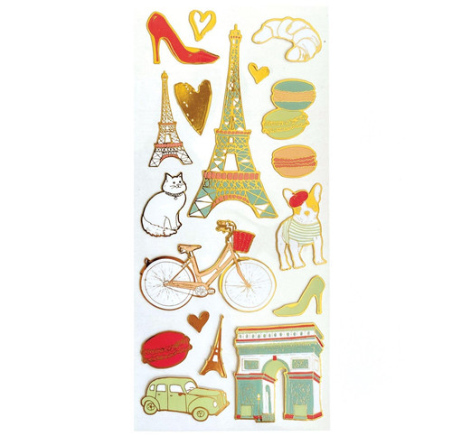 Paris, France Shiny Foil Enamel Effect Sticker Sheet for Crafts, Scrapbooking & Collecting