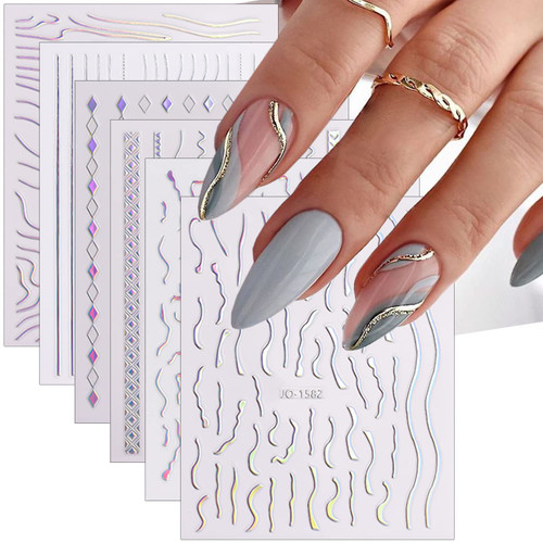 12 Sheets Line Nail Art Stickers Decals 3D Aurora Nail Stickers Holographic Self-Adhesive Silver Stripe Nail Decals Curve Stripe Chain Wave Lines French Nail Designs Decoration for Women Nail Supplies 12 Sheets Line Nail Art Stickers Decals 3D Aurora Nail Stickers Holographic Self-Adhesive Silver Stripe Nail Decals Curve Stripe Chain Wave Lines French Nail Designs Decoration for Women Nail Supplies