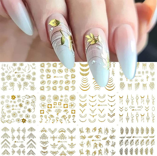 Gold Nail Art Stickers 3D Self Adhesive Flowers Nail Decals Golden Floral Leaf Line Nail Decorations Supply Floral Nail Stickers for Women Girls 12 Style Gold Nail Art Stickers 3D Self Adhesive Flowers Nail Decals Golden Floral Leaf Line Nail Decorations Supply Floral Nail Stickers for Women Girls 12 Style