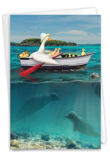 Bon Voyage Greeting Card with 5 x 7 Inch Envelope (1 Card) Farewell, Good Luck Fun Ducks - Rowboat C10971GBVG