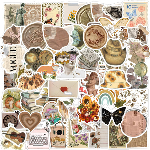 200pcs Vintage Aesthetic Stickers Cute Retro Journaling Scrapbooking Stickers for Teens Adults Vinyl Waterproof Boho Stickers for Scrapbook Water Bottles Handbook Junk Diary Stickers