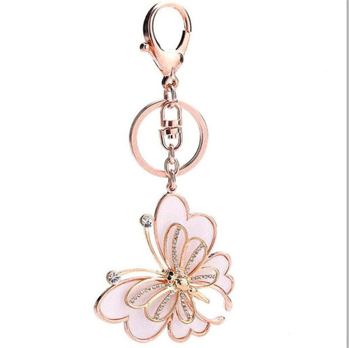 Rose Gold Tone Butterfly Bag Charm Keychain Car Key Chain with Key Rings for Women Mother Gifts Metal Butterfly Keychain Rhinestone Purse Bag Pendant Charms Decoration, Pink, F
