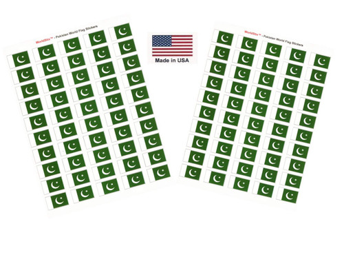 Made in USA! 100 Country Flag 1.5" x 1" Self Adhesive World Flag Scrapbook Stickers, Two Sheets of 50, 100 International Sticker Decal Flags Total (Pakistan) Made in USA! 100 Country Flag 1.5" x 1" Self Adhesive World Flag Scrapbook Stickers, Two Sheets of 50, 100 International Sticker Decal Flags Total (Pakistan)