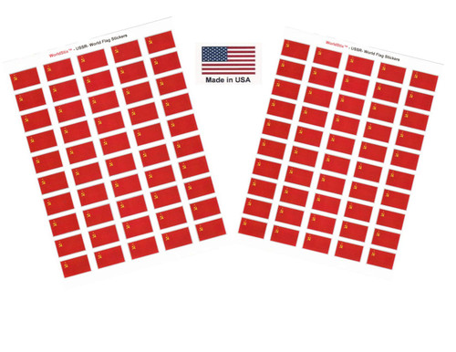 Made in USA! 100 Country Flag 1.5" x 1" Self Adhesive World Flag Scrapbook Stickers, Two Sheets of 50, 100 International Sticker Decal Flags Total (USSR) Made in USA! 100 Country Flag 1.5" x 1" Self Adhesive World Flag Scrapbook Stickers, Two Sheets of 50, 100 International Sticker Decal Flags Total (USSR)