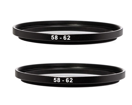 (2 Pcs) 58-62MM Step-Up Ring Adapter, 58mm to 62mm Step Up Filter Ring, 58mm Male 62mm Female Stepping Up Ring for DSLR Camera Lens and ND UV CPL Infrared Filters