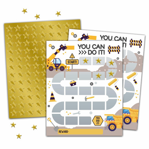 Construction Reward Chart, Dump Truck Sticker Chart for Kids, Task Reward Behavior Chart, Incentive Chart for Kids Classroom Teaching or Home Using -10 Reward Chart & 216 Golden Star Stickers(A03)