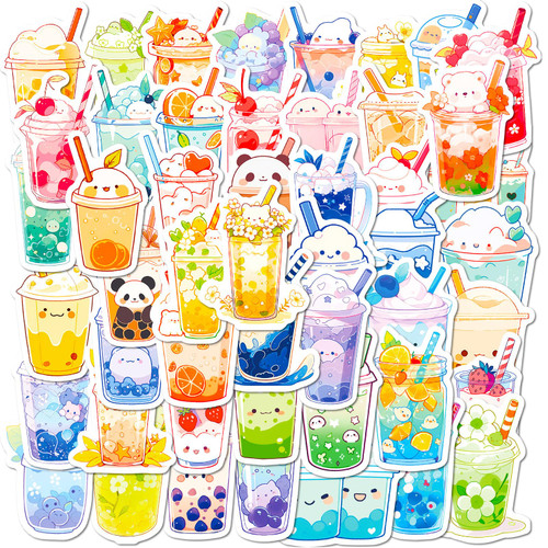 Cute Drink Sticker 50PCS Boba Tea Stickers Bubble Tea Pearl Milk Tea Decals for Laptop Bumper Water Bottles Computer Phone Hard Hat Car Stickers and Decals, Adults Kids Teens