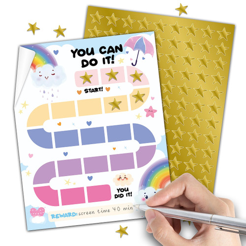 Rainbow Reward Sticker Chart, Boho Rainbow Behavior Chart for Kids at Home, Classroom Incentive Charts, Daily Chore Charts for Multiple Kids, Homeschool Kindergarten Preschool Learning Supplies -07