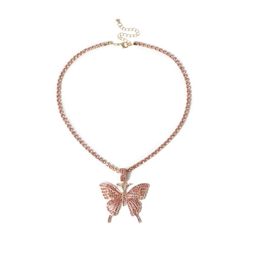 H&Z Statment Big Butterfly Pendant Necklace Rhinestone Chain for Women Bling Silver Chain Crystal Choker Necklace Jewelry - Pink H&Z Statment Big Butterfly Pendant Necklace Rhinestone Chain for Women Bling Silver Chain Crystal Choker Necklace Jewelry - Pink