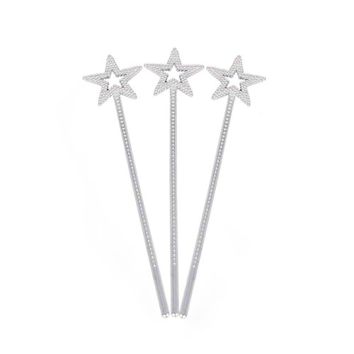 3PCS Silver 13 Inches Star Wand Elf baton, Angel Star Magic Wand, Silver Fairy Princess Plating, Silver Stars Stick