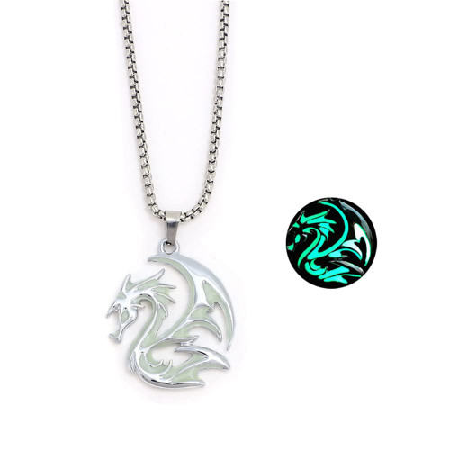 Luminous Dragon Necklace Retro Glowing Animal Flying Dragon Dragon totem Pendant Necklace for Women Men Simple Halloween Jewelry