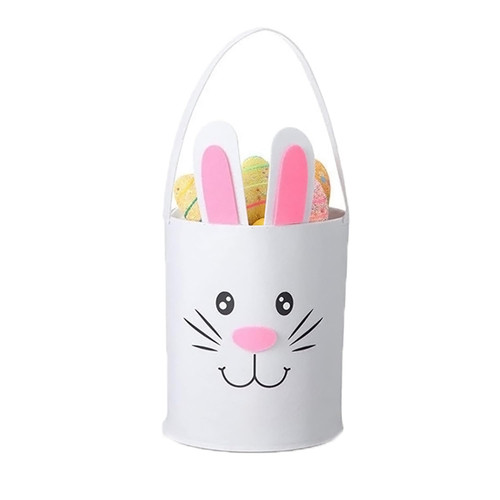 Canvas Easter Bunny Basket for Kids, 6 x7.8inches Personalized Candy Egg Basket Rabbit Ears Kids Easter Bucket with Foldable Ears Rabbit for Easter Eggs Hunting Easter Decorations