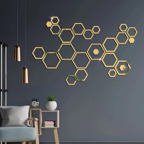 Mirror Tiles 24 Pieces Hexagon Mirror Stickers for Walls Removable Acrylic Wall Mirrors Decorative, Self Adhesive Mirrors for Wall for Bedroom Living Room Bathroom DIY Decor