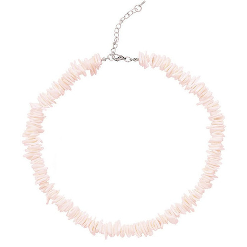 Handmade Shell Seashell Chip Beaded Hawaiian Style Adjustable Choker Necklace Natural Puka Summer Beach Surfer Clavicle Jewelry for Women Girls Teens-pink