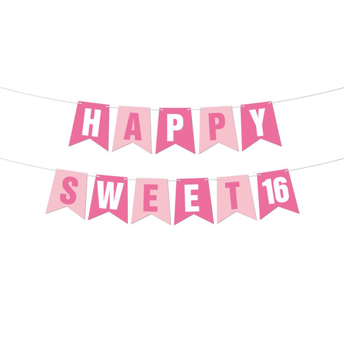 Pre - Assembled Happy Sweet 16 Banner, No DIY | Pink Happy 16th Birthday Sign Bunting Garland | Sweet Sixteen Party Supplies for Girls Pre - Assembled Happy Sweet 16 Banner, No DIY | Pink Happy 16th Birthday Sign Bunting Garland | Sweet Sixteen Party Supplies for Girls